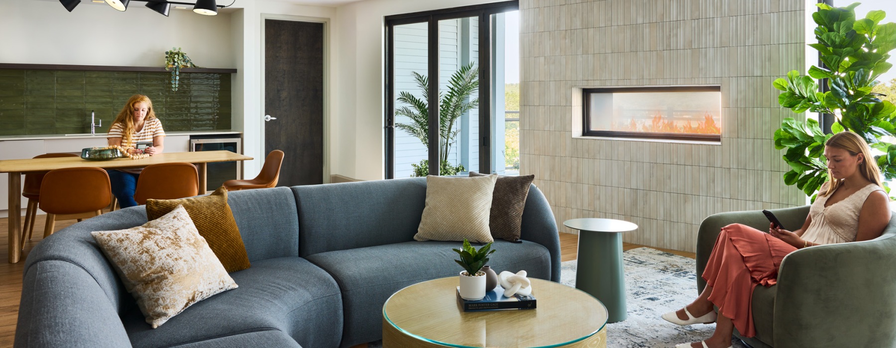 Seating with fireplace