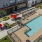 building with a pool in back