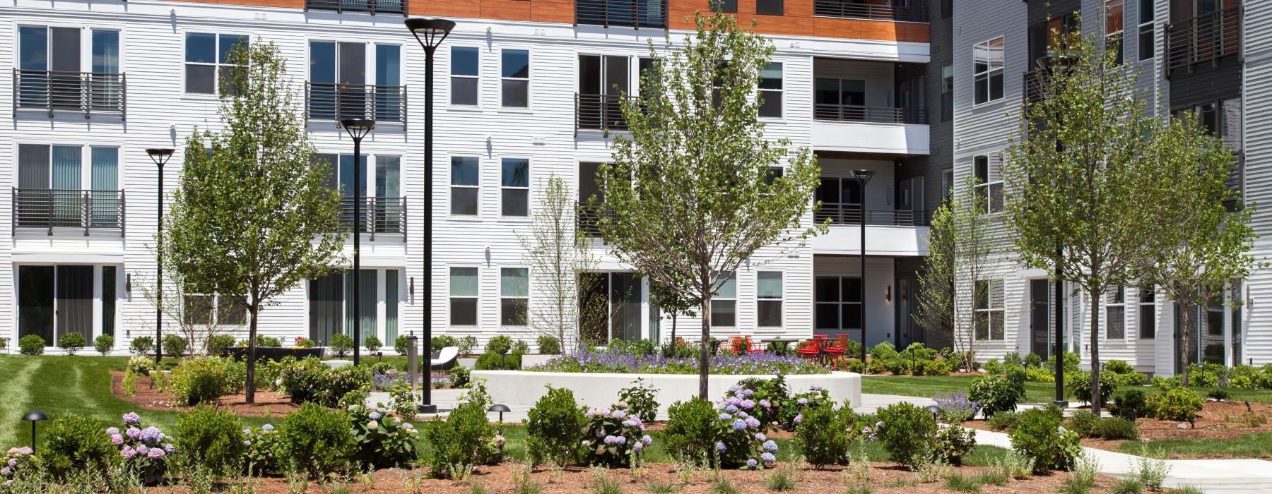 a building with trees in front of it